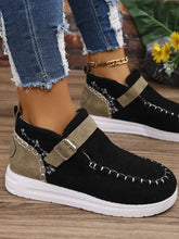 Contrast Round Toe Buckle Sneakers Woman Sneakers