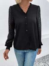 Perfee Mesh V-Neck Button Front Blouse Woman Blouses