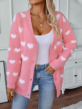 Heart V-Neck Button Up Long Sleeve Cardigan Blush Pink Woman Outerwear