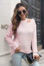 Ribbed Cold Shoulder Round Neck Pullover Sweater Blush Pink Sweater Pullovers