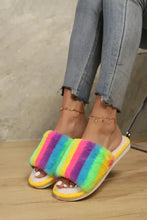 Color Block Open Toe Faux Fur PVC Slippers Yellow Multicolor Woman Slippers