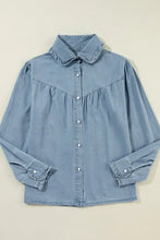 Button Up Long Sleeve Denim Top Woman Tops