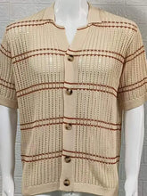 Men's Striped Collared Neck Hollow Out Shirt Mens Tops