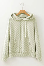 Checkered Print Kangaroo Pocket Drawstring Hoodie Woman Sweatshirts