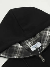 Men's Plaid Sleeve Patchwork Letter Zip-Up Hoodie Mens Tops