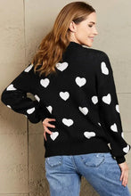 Woven Right Heart Pattern Lantern Sleeve Round Neck Tunic Sweater Sweater Pullovers