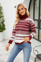 Geometric Turtleneck Long Sleeve Sweater Deep Red Sweater Pullovers