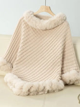 Fuzzy Trim Texture Three-Quarter Sleeve Poncho Woman Outerwear