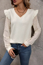 Perfee V-Neck Ruffle Trim Long Sleeve Sweatshirt Woman Sweatshirts