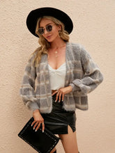 Open Front Plaid Long Sleeve Cardigan Woman Outerwear