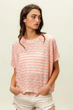 BiBi Braid Striped Short Sleeve Round Neck T-Shirt Woman T Shirts