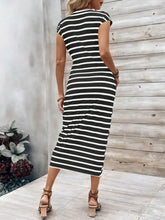 Striped Round Neck Cap Sleeve Midi Dress Casual Dresses