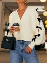 Bow V-Neck Cutout Sleeve Cardigan Woman Outerwear