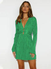 Tied Plunge Flare Sleeve Mini Dress Cocktail Dress