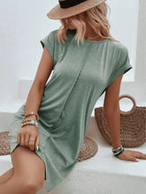 Exposed Seam Short Sleeve Mini Tee Dress Casual Dresses