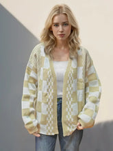 Double Take Checkered Open Front Dropped Shoulder Cardigan Tan Woman Outerwear