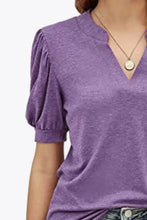 Notched Neck Puff Sleeve Tee Woman T Shirts