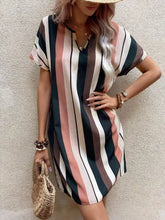 Striped Notched Short Sleeve Dress Stripe Woman Dress