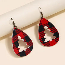 PU Leather Cutout Christmas Tree Earrings Plaid One Size Earrings