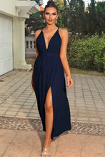 Sleeveless Plunge Neck Slit Maxi Dress Dark Navy Woman Maxi Dress