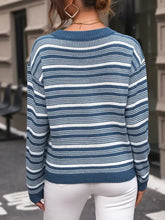 Perfee Striped Round Neck Long Sleeve Sweater Sweater Pullovers