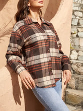 Plaid Button Up Long Sleeve Jacket Woman Outerwear