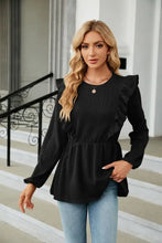Round Neck Ruffled Peplum Blouse Black Woman Blouses