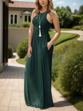 Pocketed Round Neck Sleeveless Dress Dark Green Woman Maxi Dress
