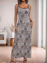 Perfee Leopard Scoop Neck Maxi Cami Dress Leopard Maxi Dresses