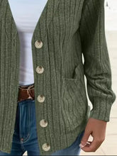 Full Size Button Up V-Neck Long Sleeve Cardigan Woman Outerwear