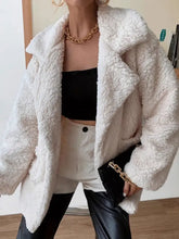 Fuzzy Open Front Long Sleeve Coat Cream Woman Outerwear