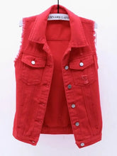 Full Size Sleeveless Frayed Denim Vest Jacket Plus Size Woman Denim Tops