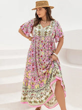Plus Size Floral Tie Neck Flutter Sleeve Maxi Dress Blush Pink Woman Maxi Dress