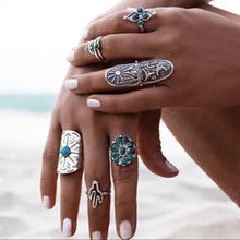 Alloy Turquoise 9-Piece Ring Set Fashion Jewelry