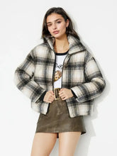 Plaid Zip Up Long Sleeve Jacket Gray Woman Outerwear