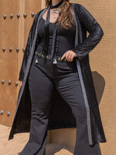 Plus Size Striped Long Sleeve Cardigan Black Woman Outerwear