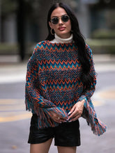 Shiny Fringe Hem Boat Neck Poncho Woman Poncho