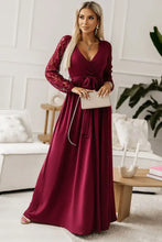 Lace Detail Surplice Tie-Waist Maxi Dress Wine Maxi Dresses