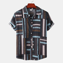 Men's Plus Size Short Sleeve Button-Down Casual Shirt Blue Mens Tops