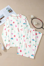 Christmas Printed Collared Neck Top and Pants Lounge Set Woman Loungewear Sets