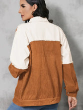 Raw Hem Color Block Button Up Jacket Woman Outerwear
