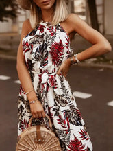 Tropical Floral Halter Neck Summer Dress White Woman Casual Dress