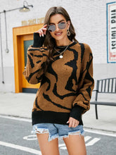 Printed Round Neck Long Sleeve Sweater Sweater Pullovers