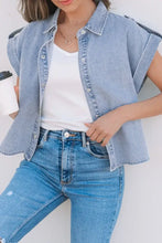 Snap Down Cap Sleeve Denim Top Woman Denim Tops
