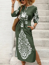 Side Slit Printed Tie Neck Dress Casual Dresses