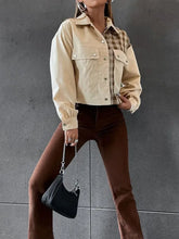 Snap Down Color Block Plaid Jacket Woman Outerwear