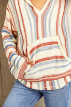 Striped Hooded Sweater with Kangaroo Pocket Woman Sweatshirts