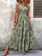 Vintage Floral Cap Sleeve Maxi Dress Woman Casual Dress