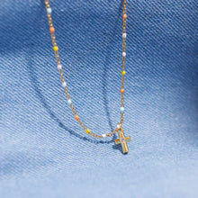 Inlaid Zircon 18K Gold-Plated Cross Bead Necklace Necklaces