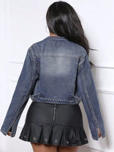 Zip Up Long Sleeve Denim Top Woman Tops